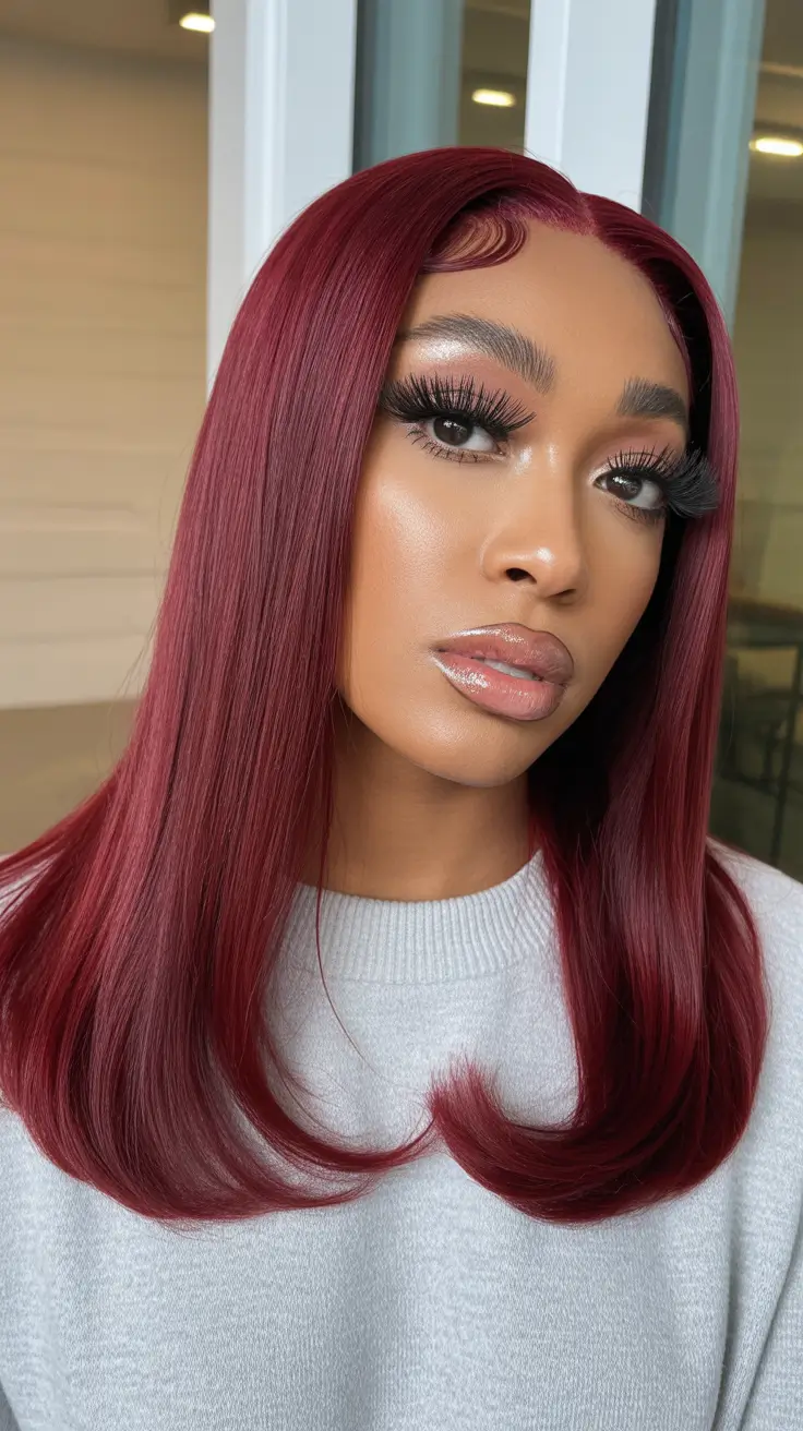 Best hair color for brown skin 2026 Bold Burgundy Sleekness