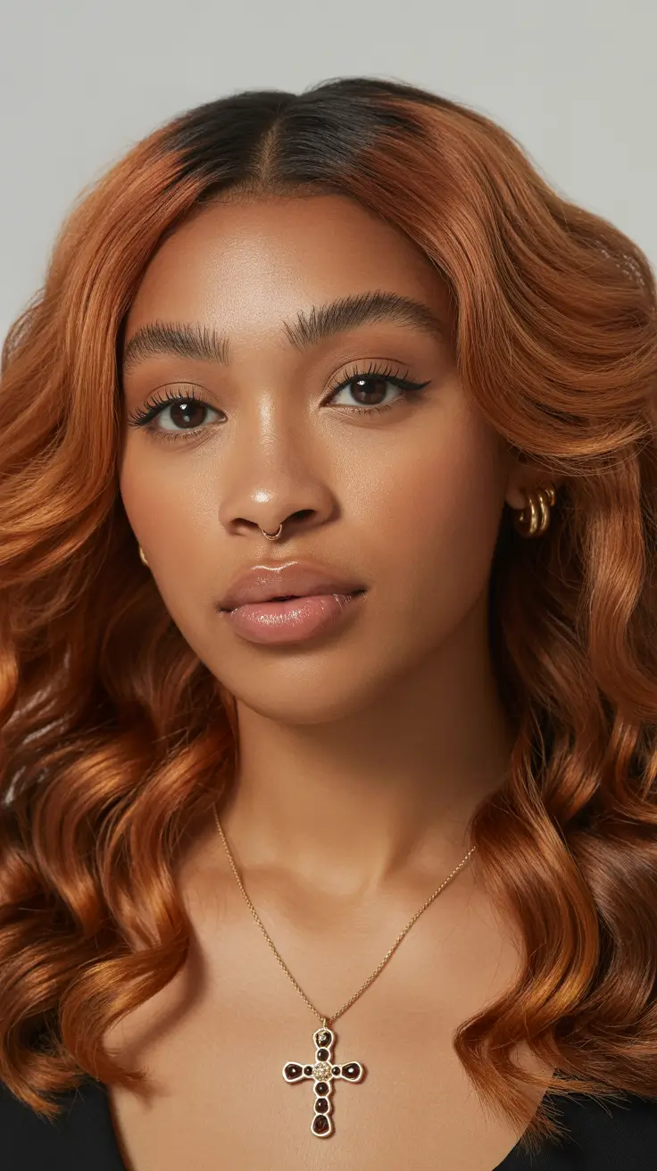Best hair color for brown skin 2026 Golden Copper Elegance