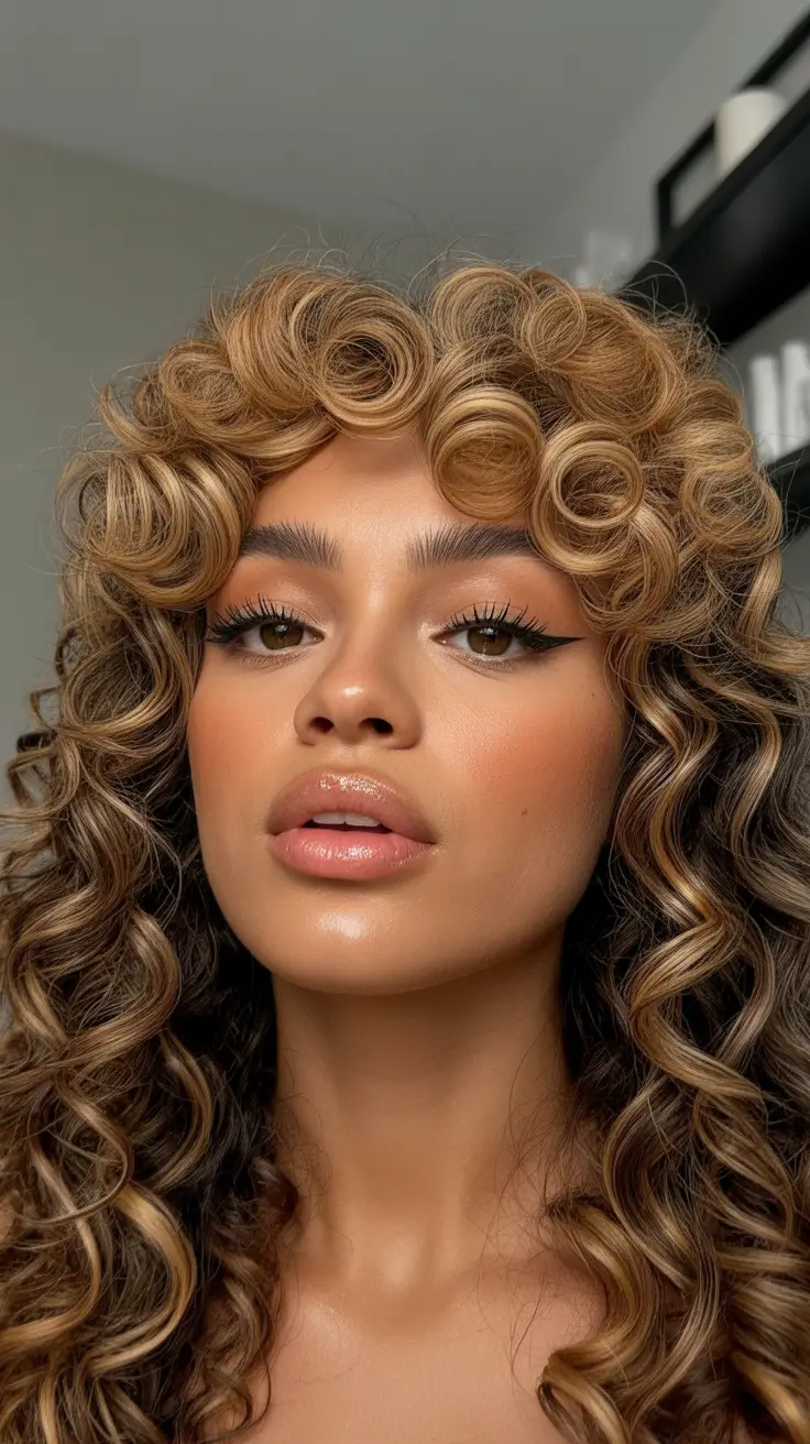 Best hair color for brown skin 2026 Playful Blonde Curls