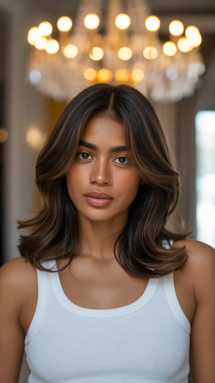 Best hair color for brown skin 2026 Smoky Espresso Layers