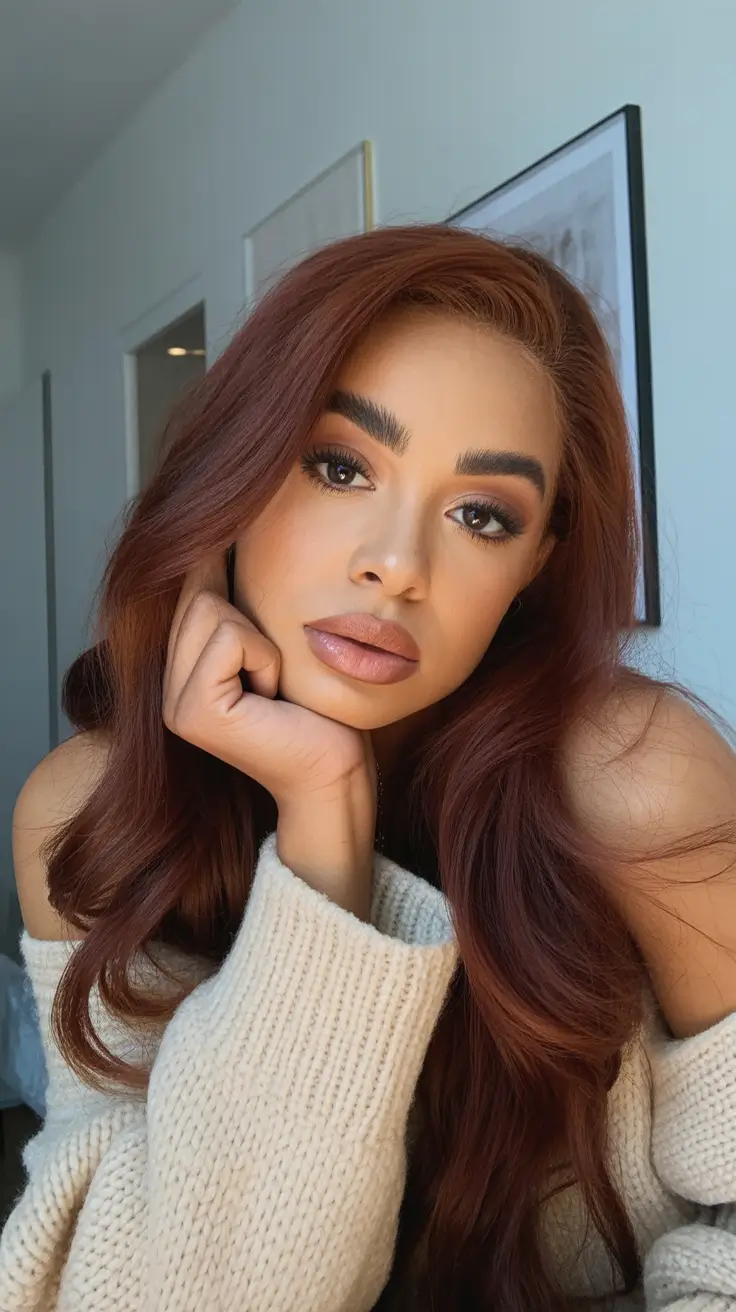 Best hair color for brown skin 2026 Rusty Cinnamon Glow
