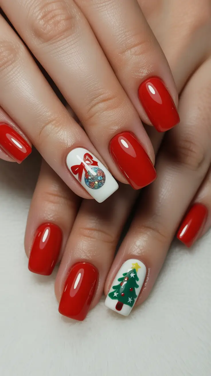 christmas nail designs 2025 Classic Christmas Charm in Red and Green