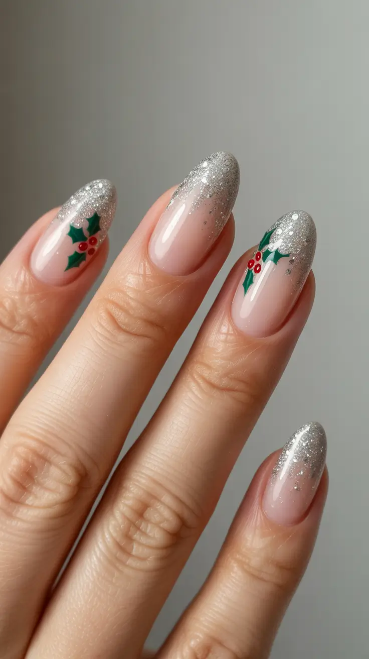 christmas nail designs 2025 Frosted Holly Sparkle
