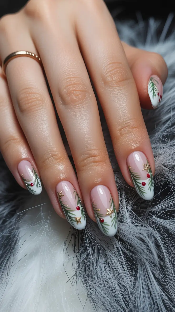 christmas nail designs 2025 Golden Pine Elegance