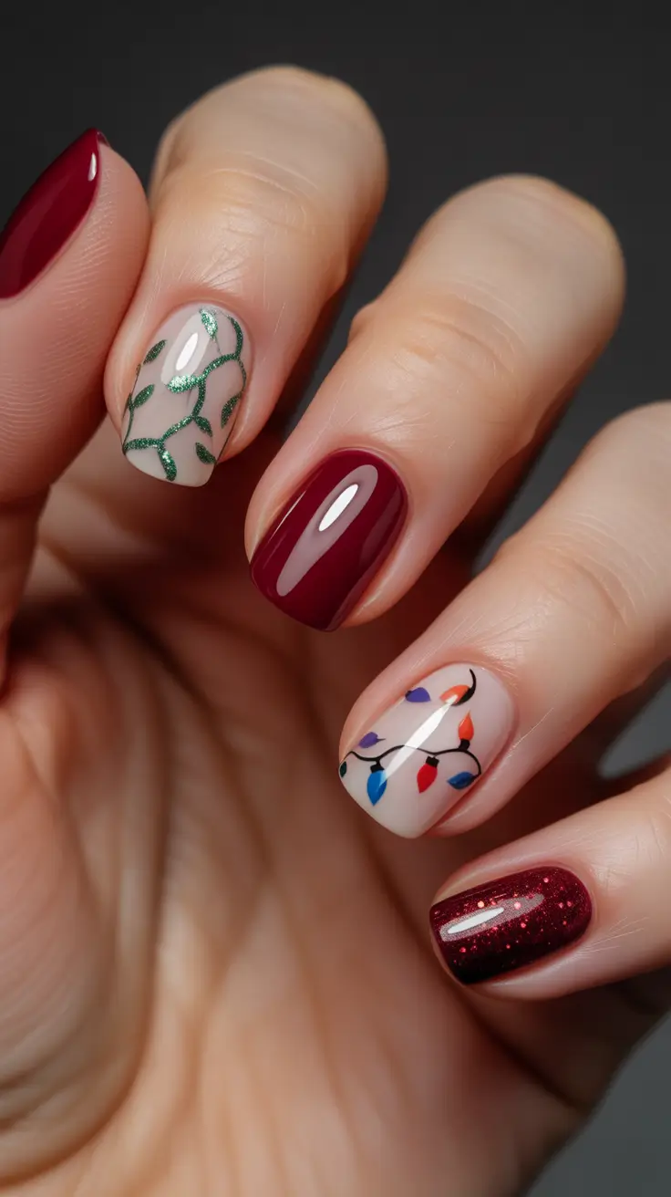 christmas nail designs 2025 Twinkling Lights and Mulled Wine Tones