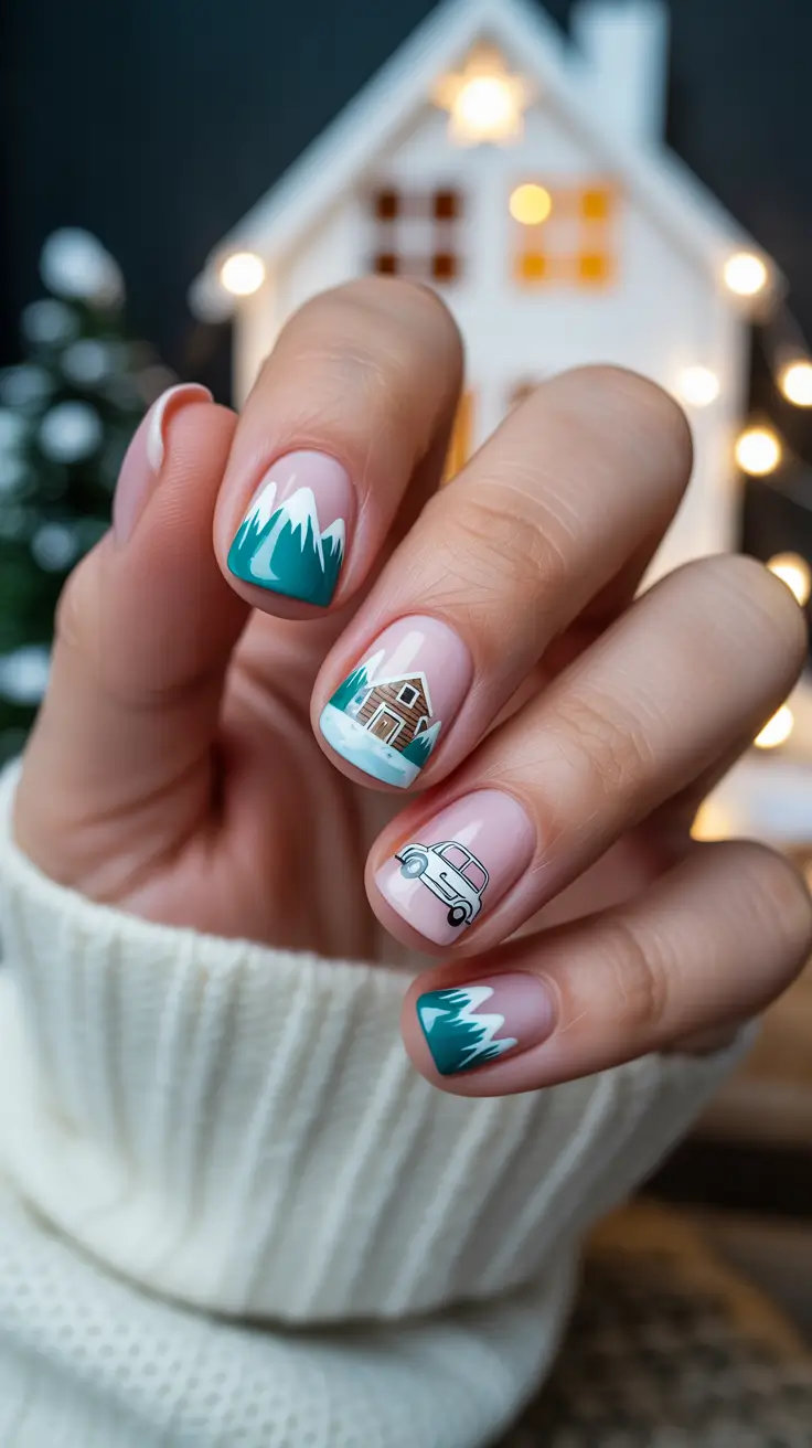 christmas nail designs 2025 Cozy Cabin Getaway
