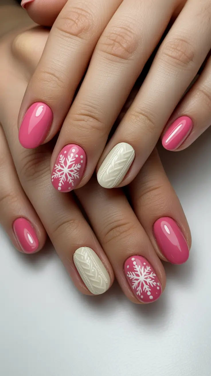 christmas nail designs 2025 Knitted Pink Frost