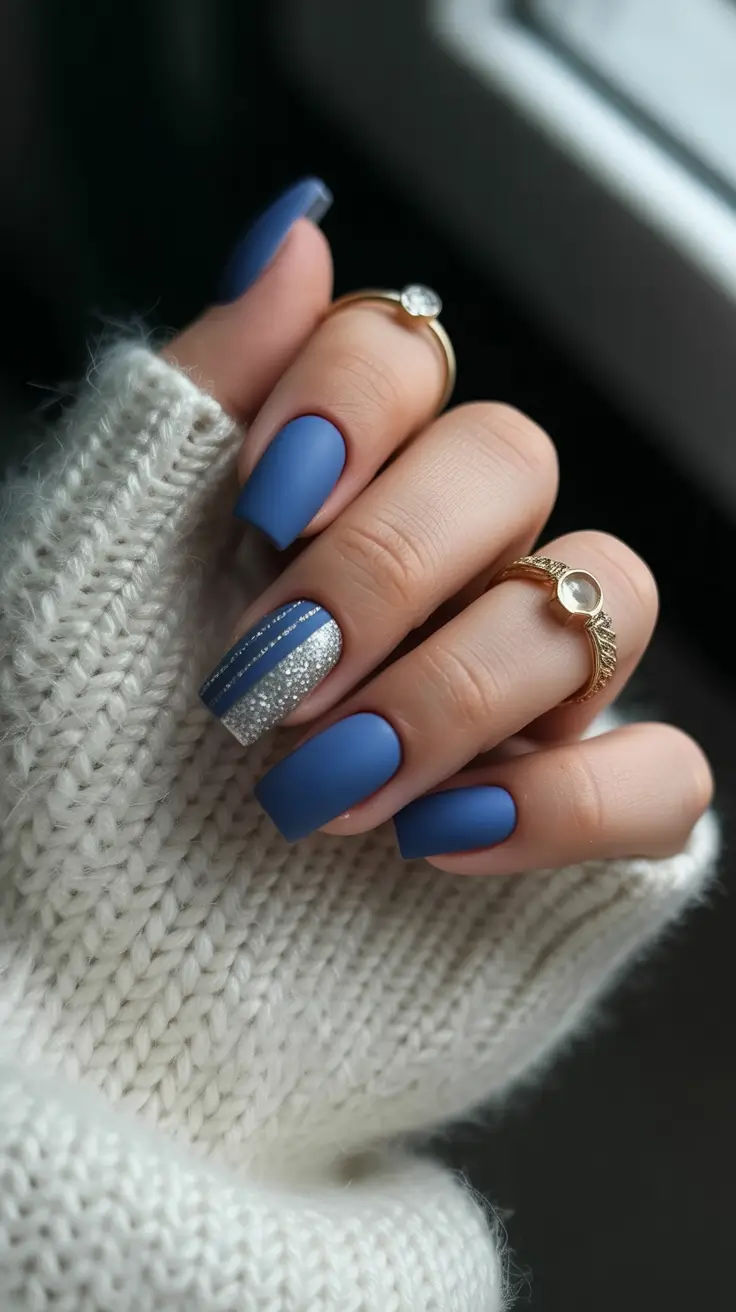 christmas nail designs 2025 Midnight Snow in Blue Velvet