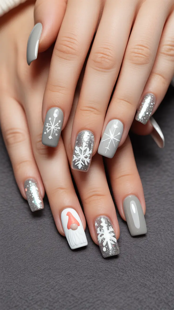 christmas nail designs 2025 Nordic Silver Magic