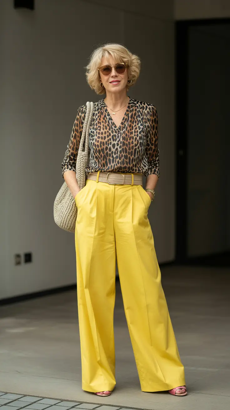 Best outfits for women over 50 in 2026 - Bold Prints with Sunshine Yellow Tailoring