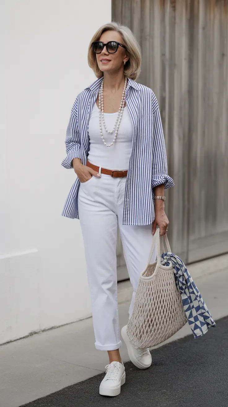 Best outfits for women over 50 in 2026 - Crisp White Layers with Nautical Flair