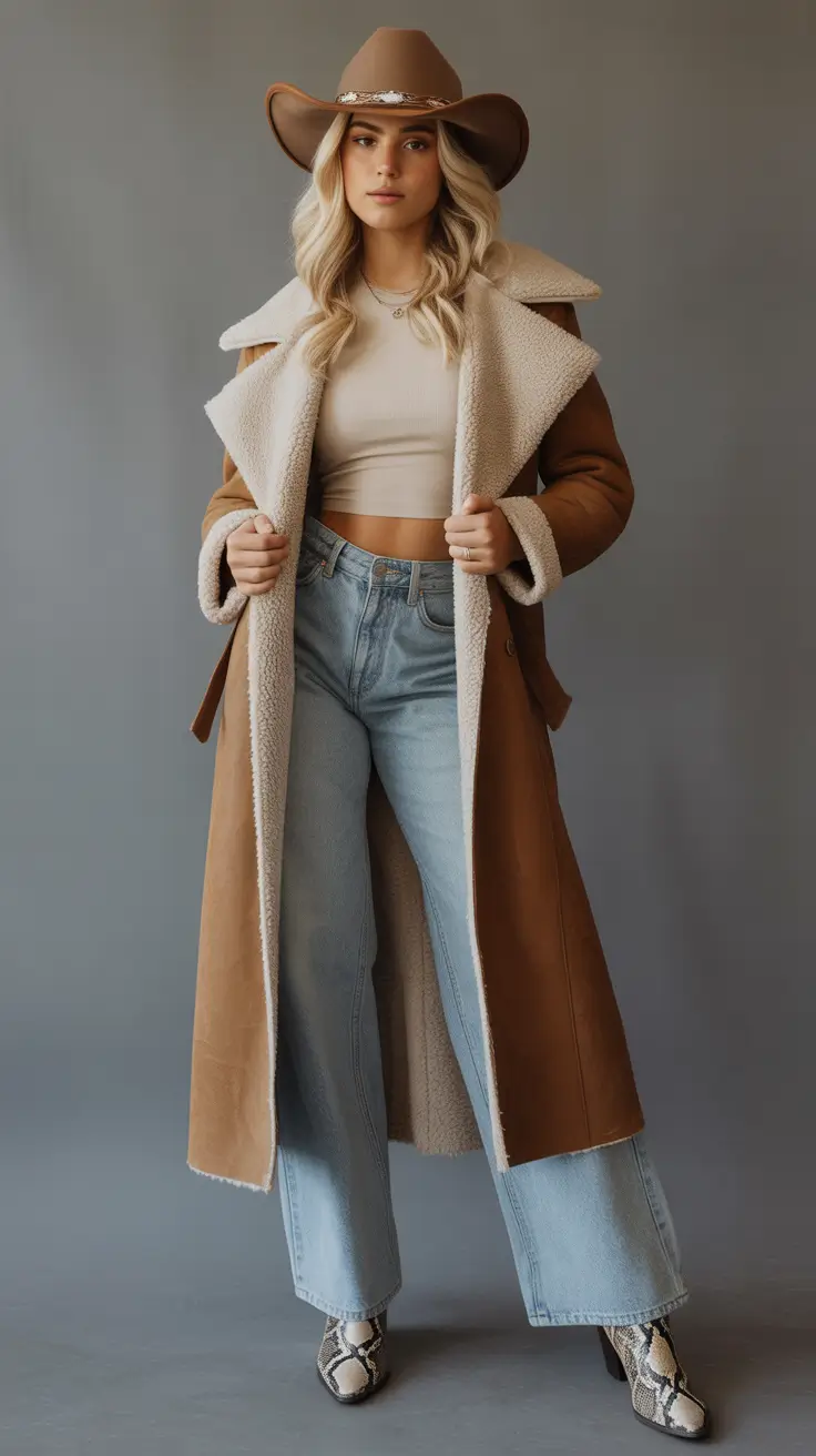 Best rodeo outfits 2026 Desert Drama in Shearling and Denim