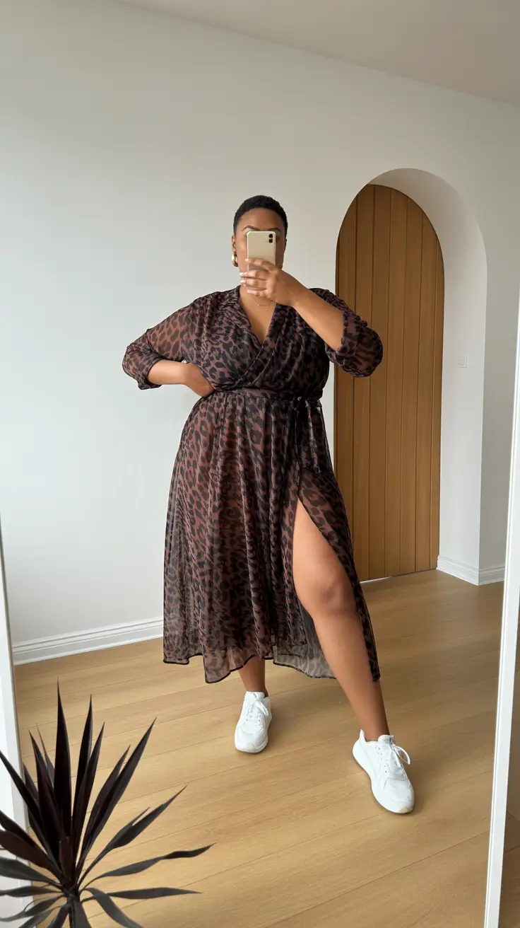 plus size outfits 2026 Fierce and Flowing Animal Print Dress