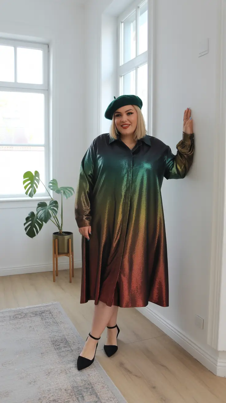 plus size outfits 2026 Metallic Muse in Rainbow Gradient