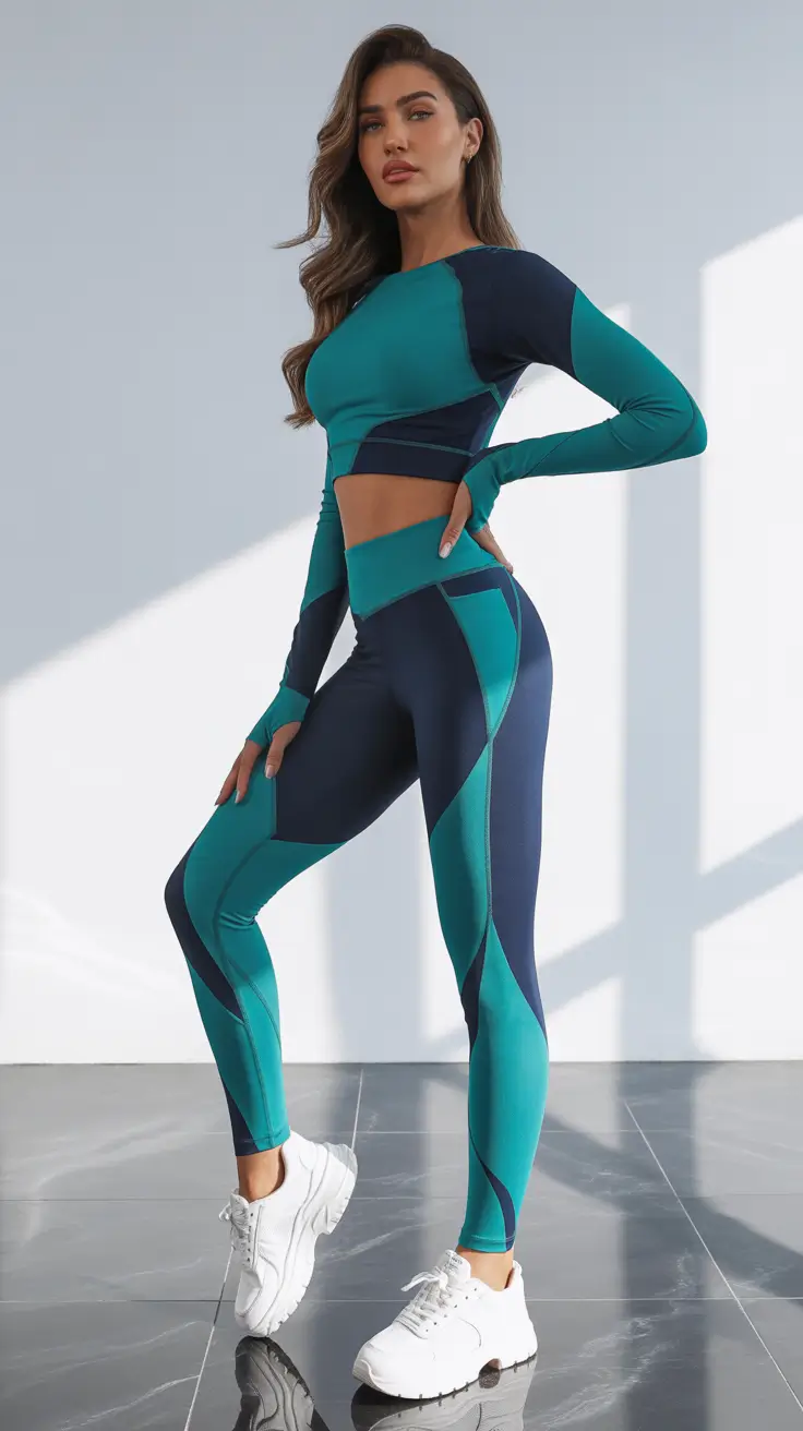 workout outfits women Blue & Teal Dynamic Flow