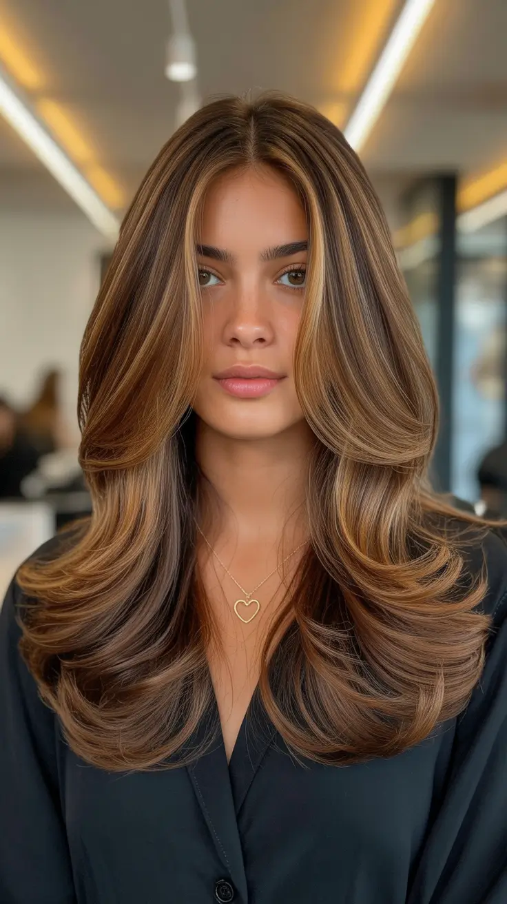 brown hair colors 2026 Honey Caramel Blowout