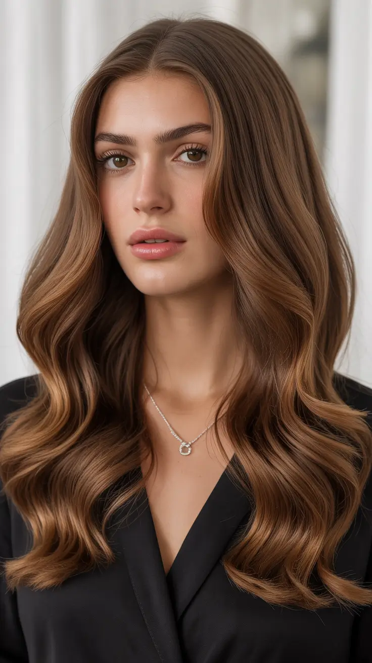brown hair colors 2026 Golden Chocolate Waves