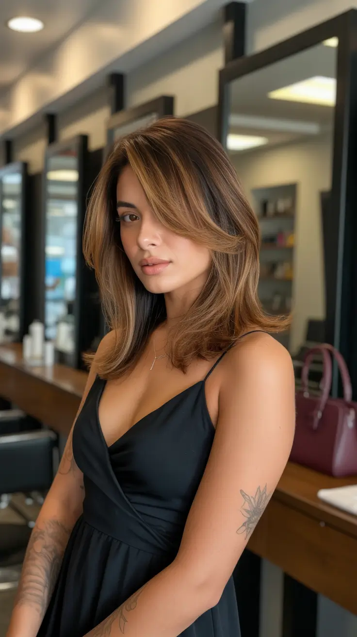 brown hair colors 2026 Caramel Layered Bob