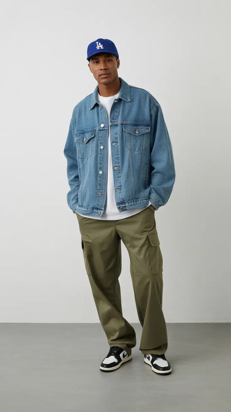 outfits for men 2026 Denim & Olive Classic