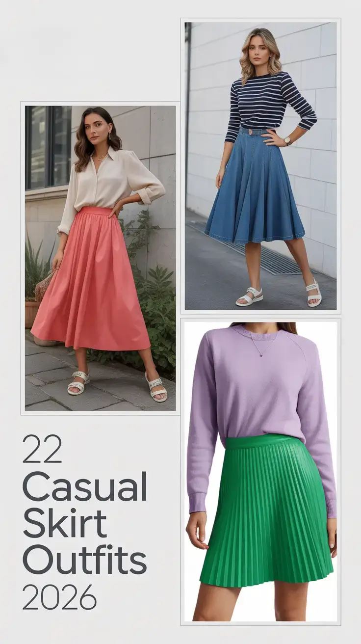 Casual Skirt Outfits 2026: Stylish Ideas for Every Season — From Long Denim to Black Satin Elegance