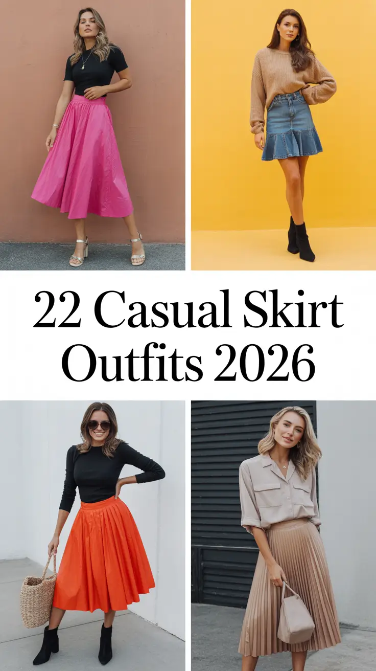 Casual Skirt Outfits 2026: Stylish Ideas for Every Season — From Long Denim to Black Satin Elegance