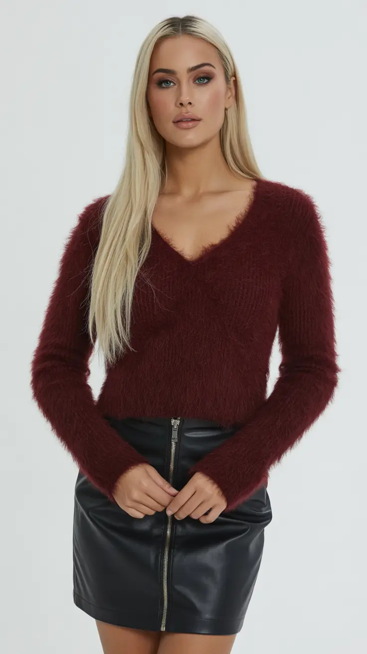 Chic sweater outfits 2026 Velvet Nights in Burgundy