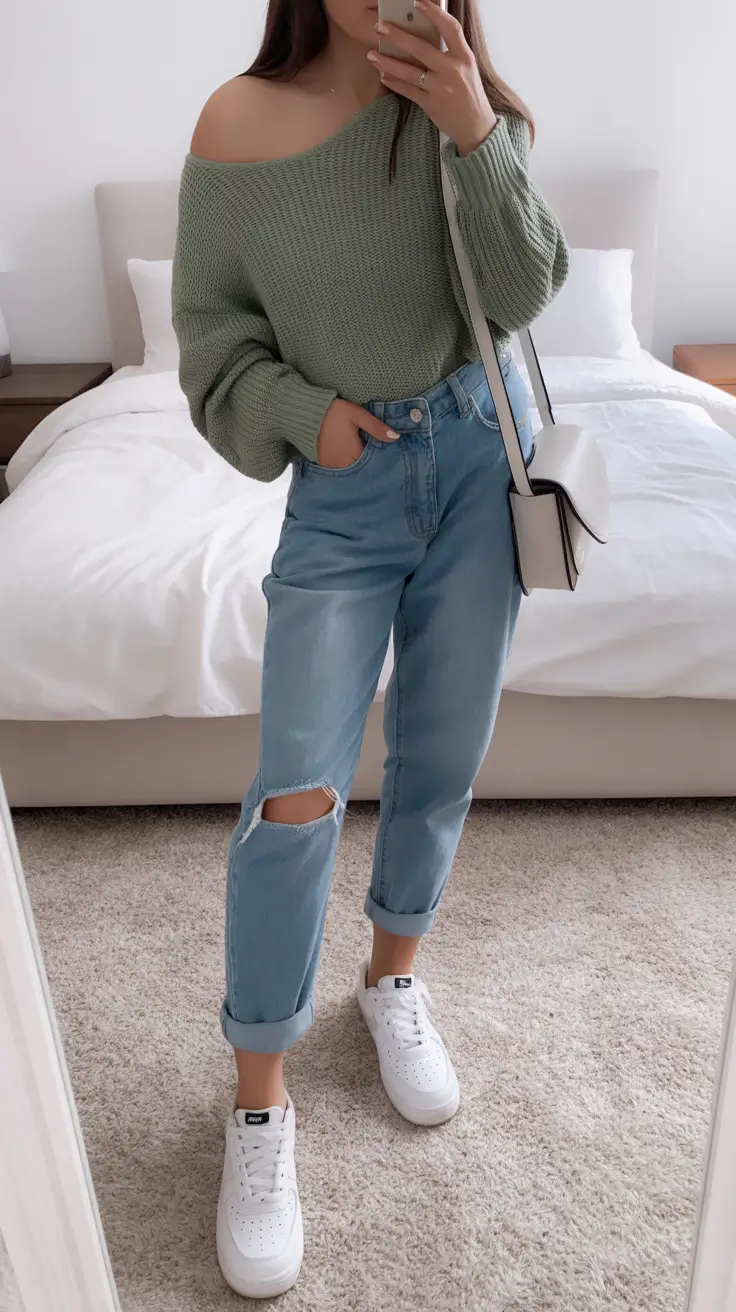 Chic sweater outfits 2026 Soft Green Ease for Everyday