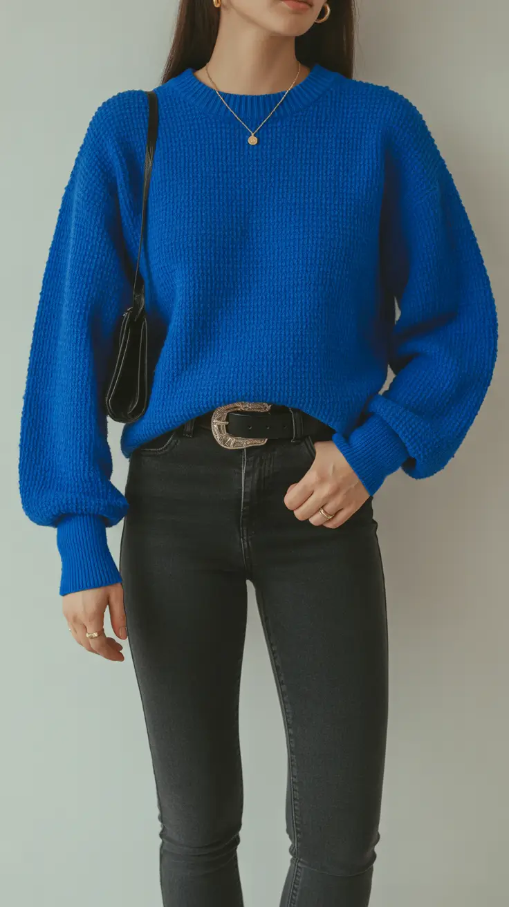 Chic sweater outfits 2026 Electric Blue Confidence