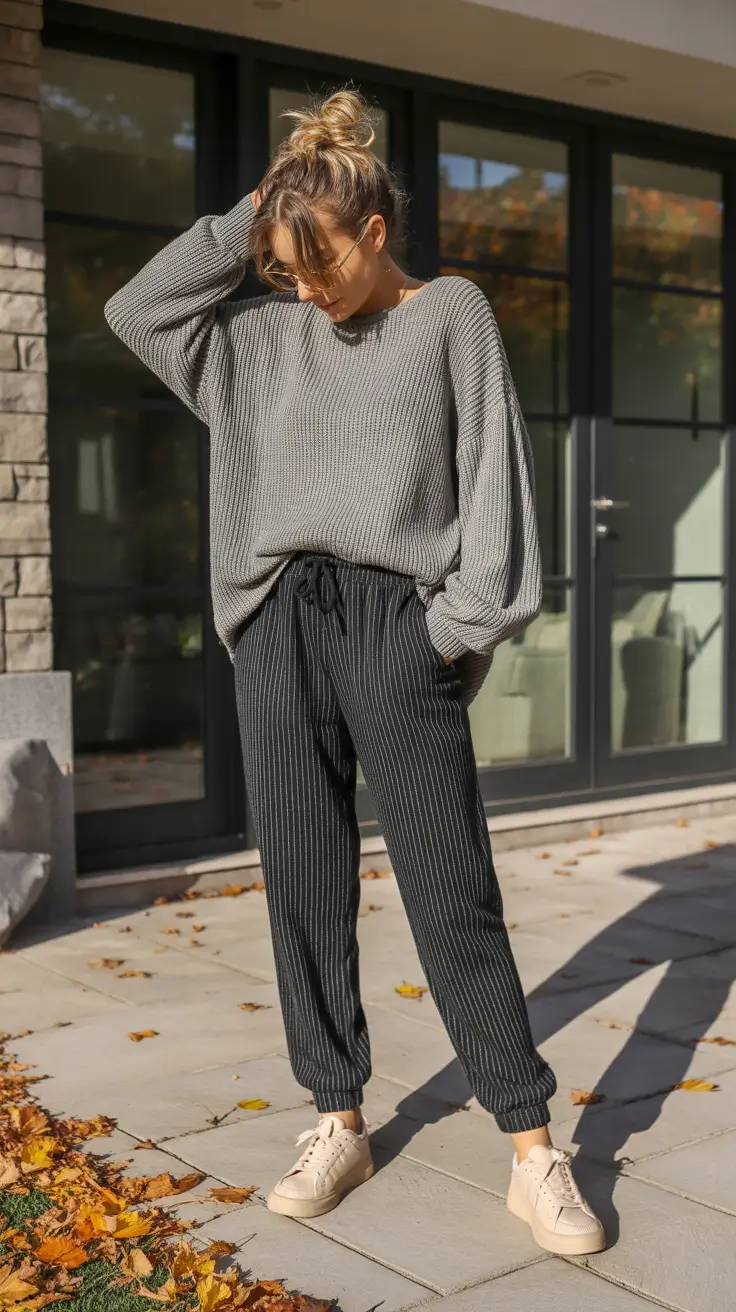 Chic sweater outfits 2026 Urban Ease in Soft Grey