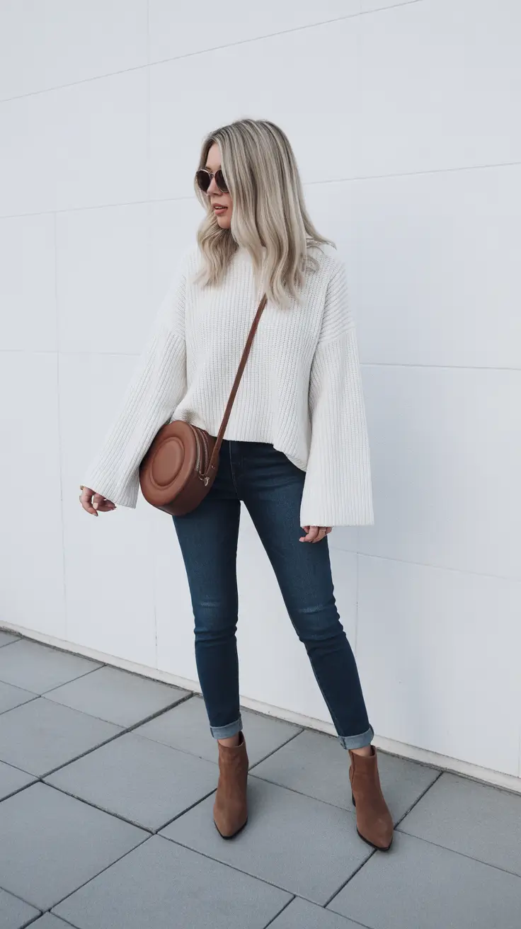 Chic sweater outfits 2026 White Simplicity Brown Sophistication
