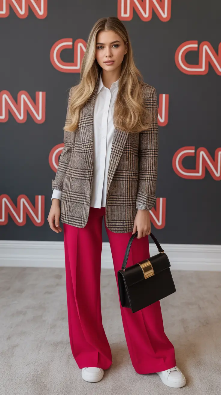 comfy outfits for work Power Plaid and Pink Boldness