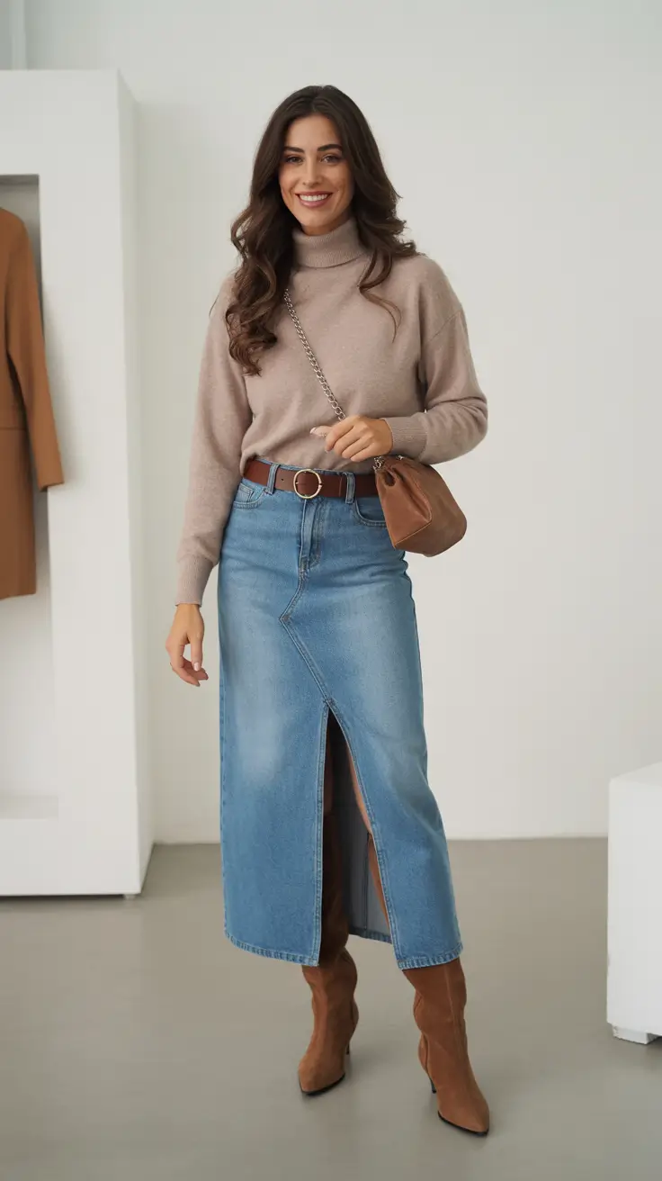 comfy outfits fall Neutral Elegance with Denim Charm
