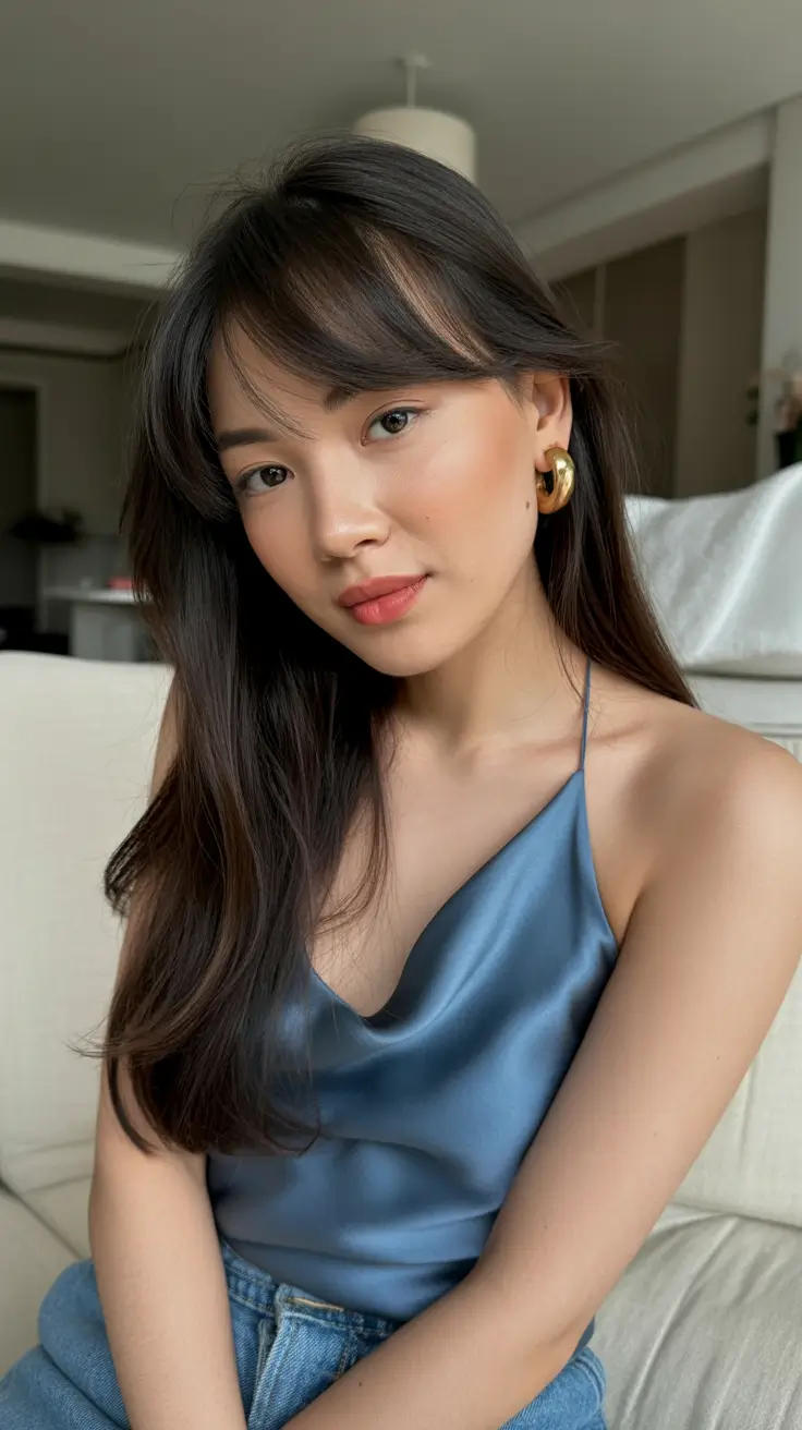 Cool-tone brunette hair color 2026 Soft Cocoa Layers with Natural Shine