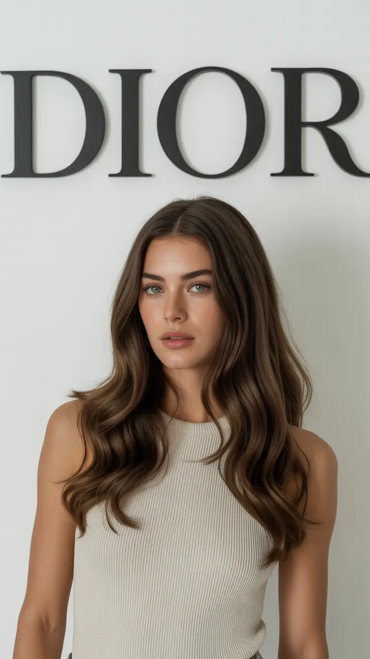 Cool-tone brunette hair color 2026 Polished Espresso Waves with Cool Dimension