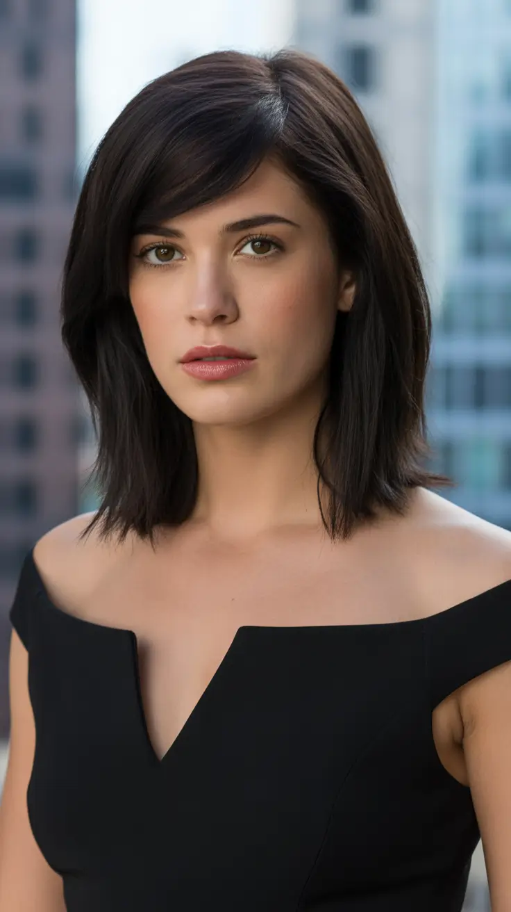 Cool-tone brunette hair color 2026 Dark Mocha Layers with Side-Swept Texture