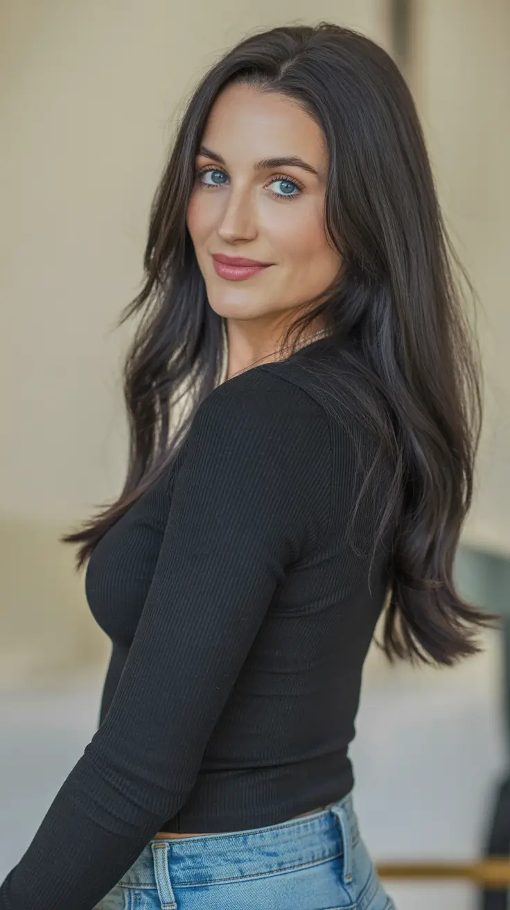 Cool-tone brunette hair color 2026 Silky Espresso Brunette with Gentle Shine