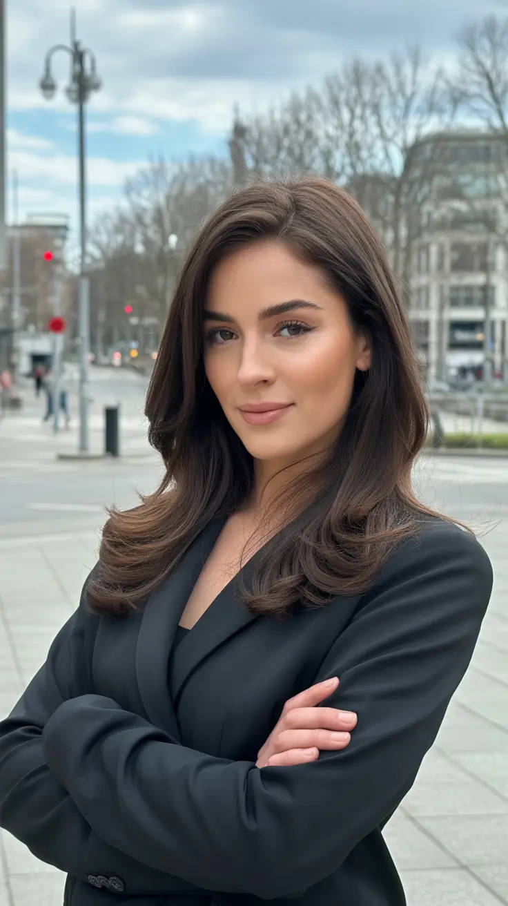 Cool-tone brunette hair color 2026 Power Brunette with Cool Confidence