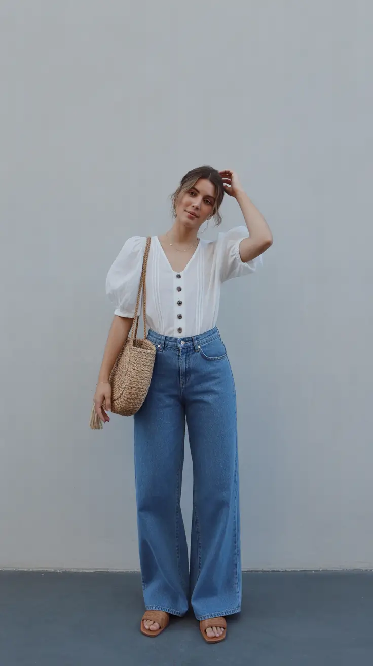 Cute everyday outfits 2026 White Blouse & Woven Calm