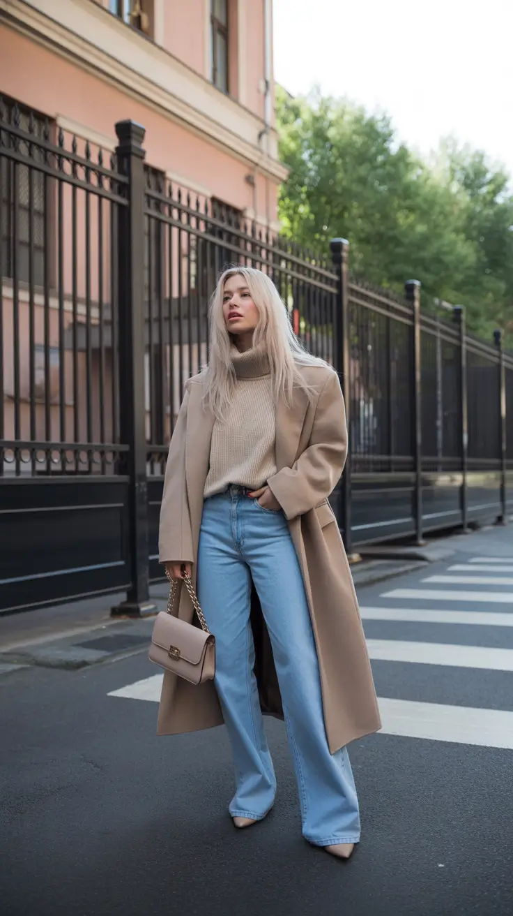 cold weather outfits winter Beige Confidence with Denim Ease