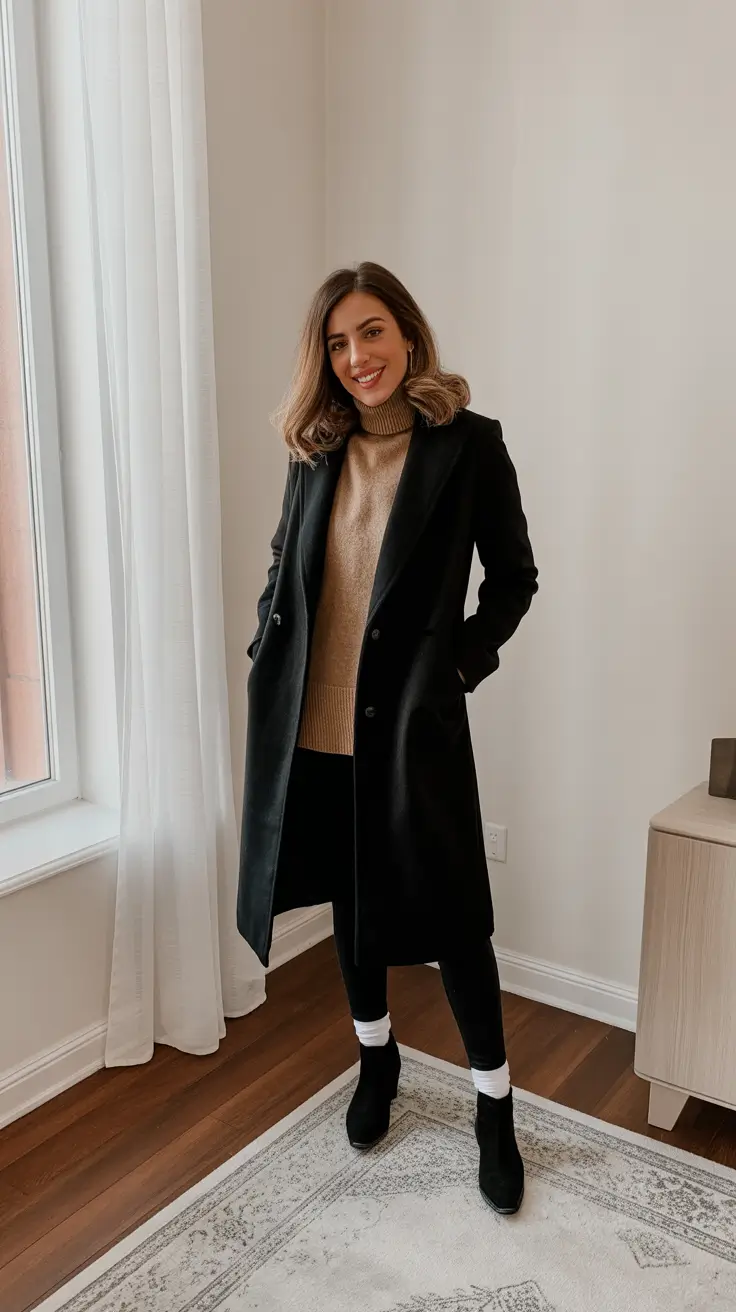 cold weather outfits winter Classic Black and Camel Balance