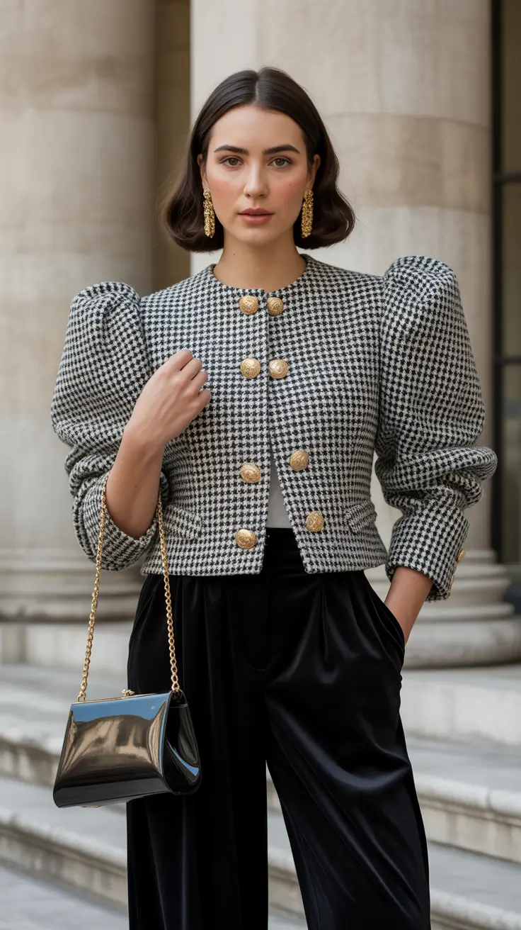 fashion outfits 2026 parisian drama in houndstooth