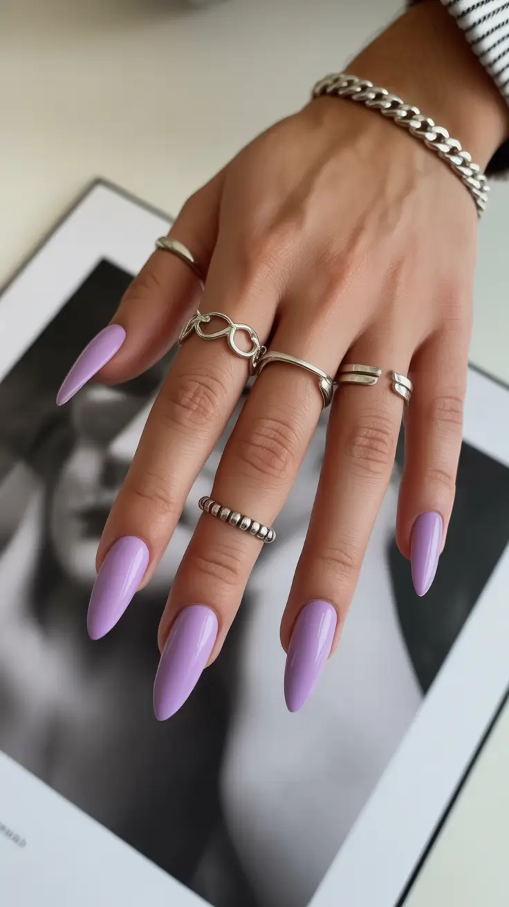 Gel Nail Trends Christmas 2025 Frosted Lilac Elegance