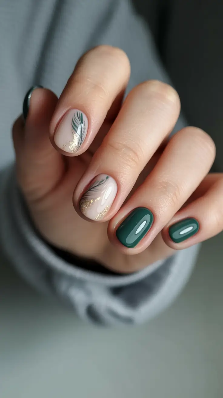 Gel Nail Trends Christmas 2025 Emerald Feather Whispers