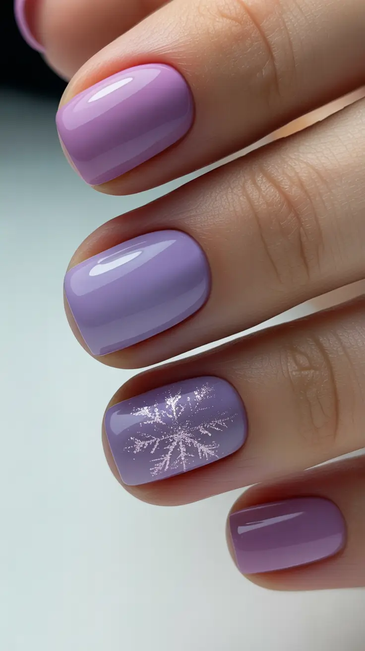 Gel Nail Trends Christmas 2025 Snowflake Lilac Glow