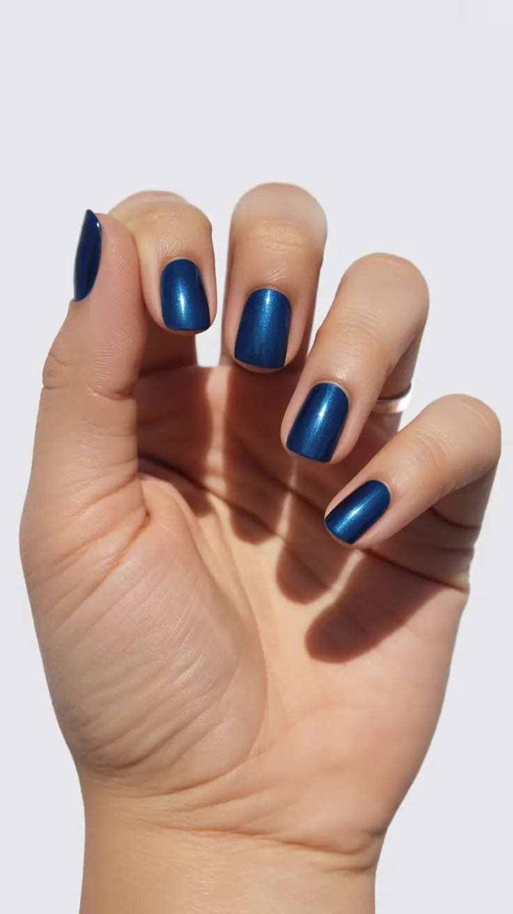 Gel Nail Trends Christmas 2025 Midnight Chrome Blue