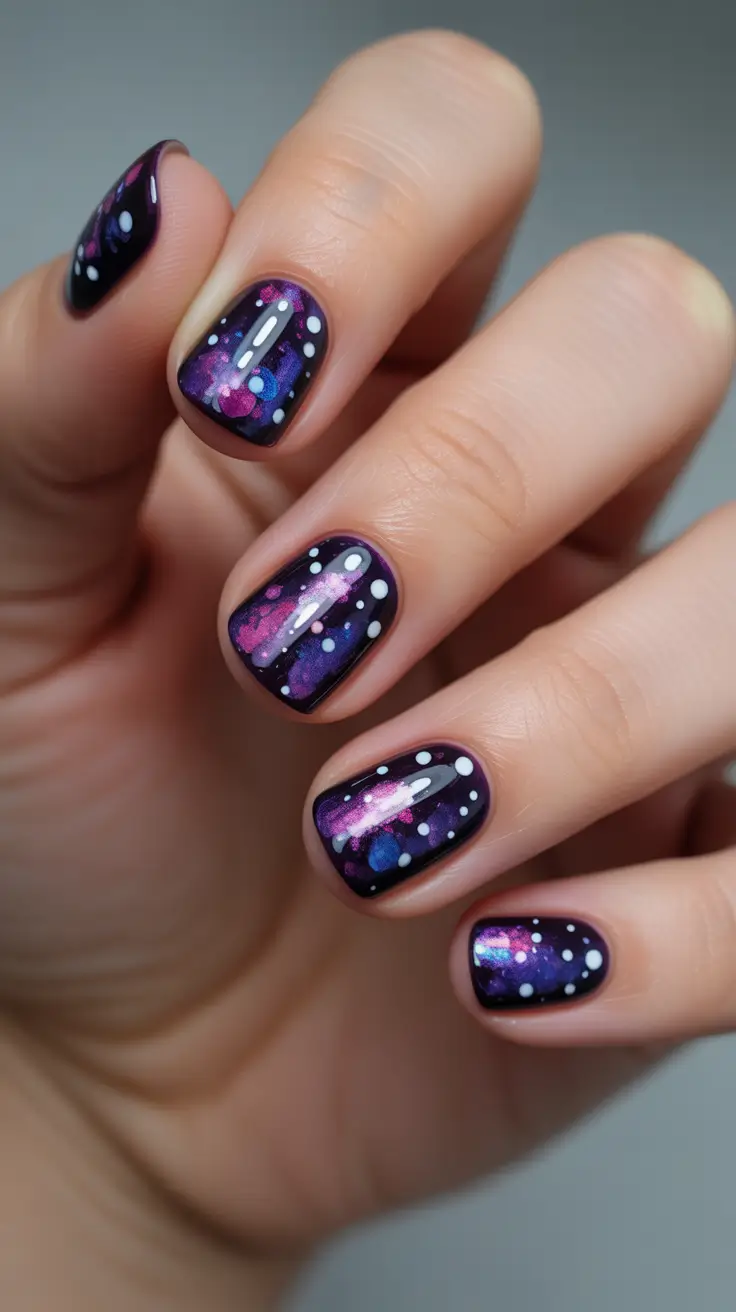 Gel Nail Trends Christmas 2025 Galaxy Christmas Art