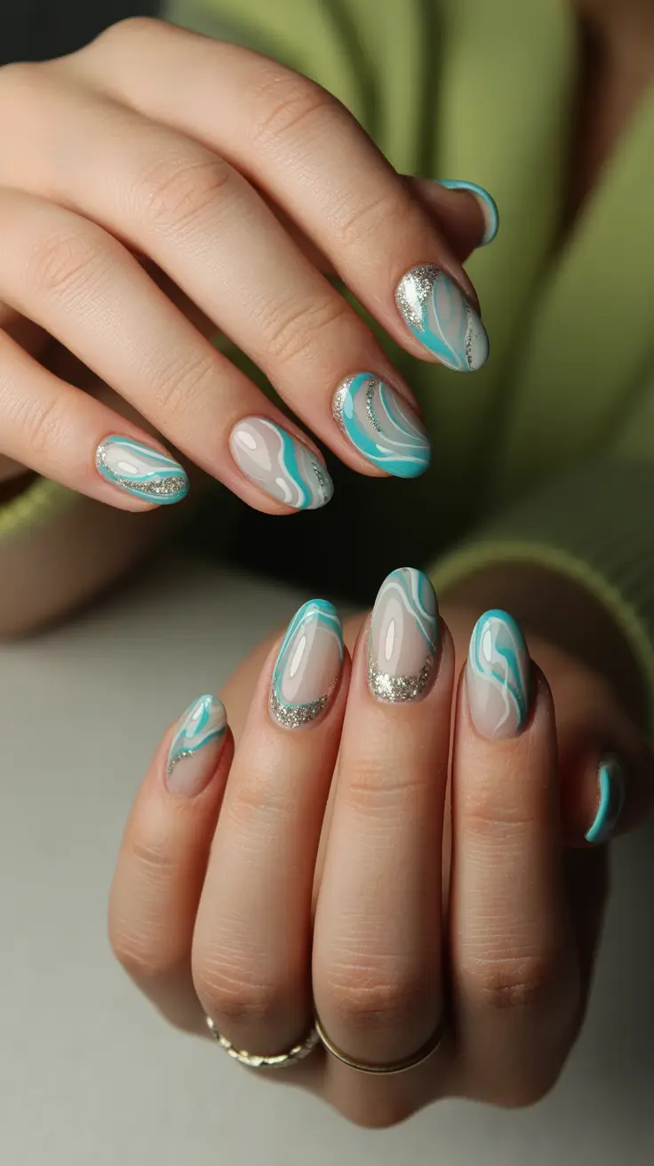 Gel Nail Trends Christmas 2025 Frosted Wave Glam