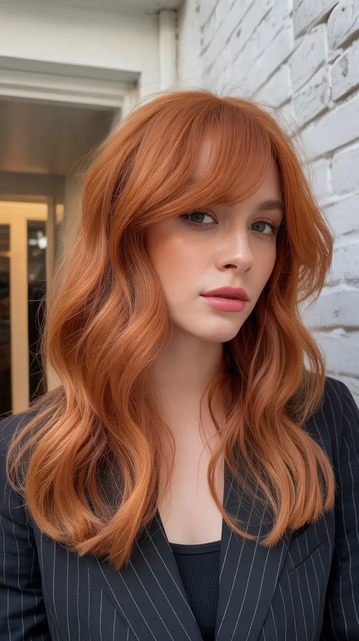 Hair color ideas 2026 Copper Glow with Modern Fringe