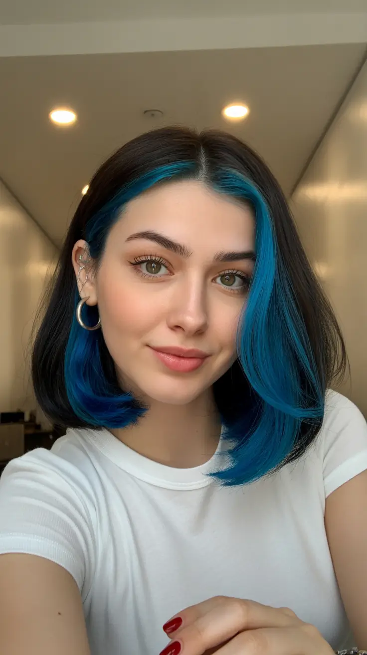 Hair color ideas 2026 Midnight Blue Accent Bob