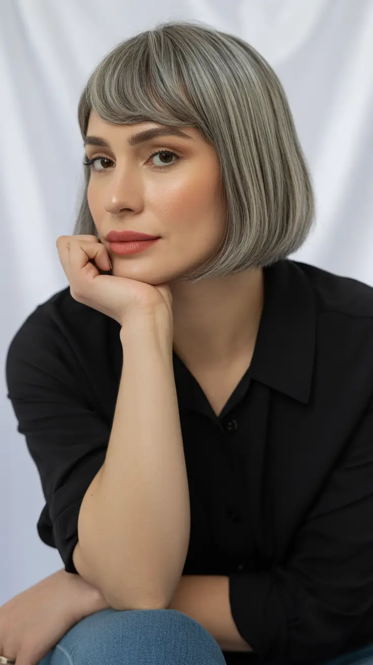 hair color ideas to look younger short Silver Mushroom Bob